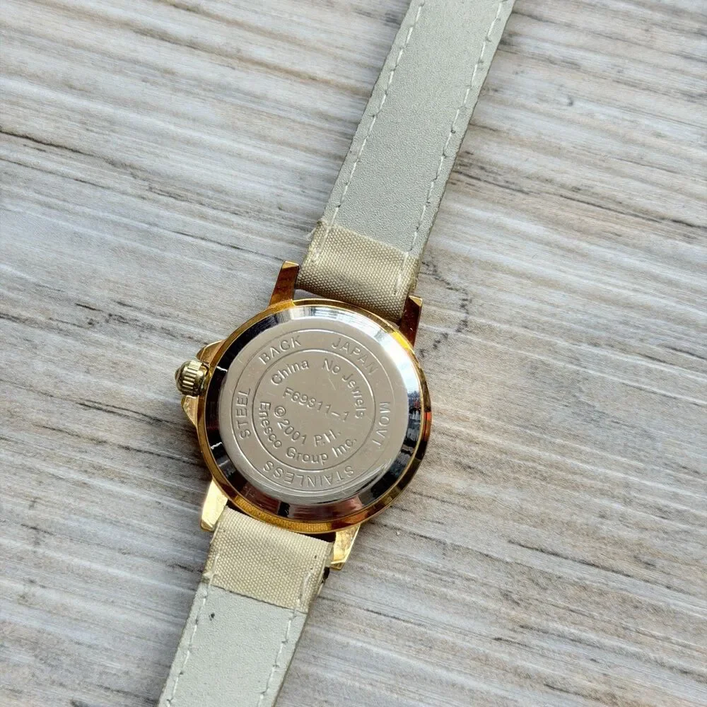 Vintage Teddy Bear Coquette Wrist Watch Gold Tone Cream Strap Soft Girl Working